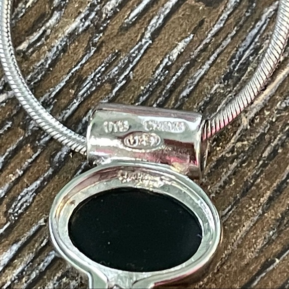 Sterling Onyx & Quartz Lariat Necklace 18"Necklace - Picture 12 of 15